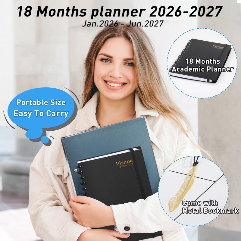 Winkooy Daily Planner 2026-2027, 18-Month Weekly and Monthly Calendar Planner, January 2026 - June 2027, Planning Agenda Book with Laminated Tabs, Flexible Cover, 100GSM Thick Paper, A5 Size,Black - Image 2