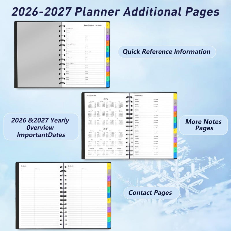 Winkooy Daily Planner 2026-2027, 18-Month Weekly and Monthly Calendar Planner, January 2026 - June 2027, Planning Agenda Book with Laminated Tabs, Flexible Cover, 100GSM Thick Paper, A5 Size,Black - Image 5