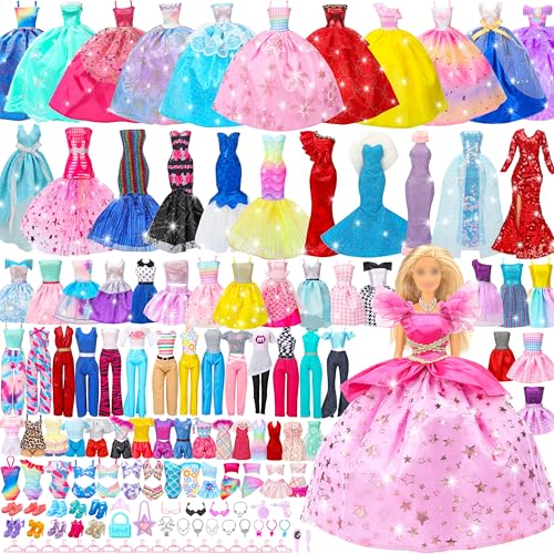 Style Shine 70 Pcs Doll Clothes and Accessories4 Wedding Gowns 2 Evening Dresses 8 Fashion Dresses 6 Set Casual Outfit Top and Pant 2 Swimsuit18 Hanger 10 Shoe 20 Accessories Toys for Girls Kid Gift - Image 1