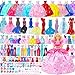 Style Shine 70 Pcs Doll Clothes and Accessories4 Wedding Gowns 2 Evening Dresses 8 Fashion Dresses 6 Set Casual Outfit Top and Pant 2 Swimsuit18 Hanger 10 Shoe 20 Accessories Toys for Girls Kid Gift - Image 2