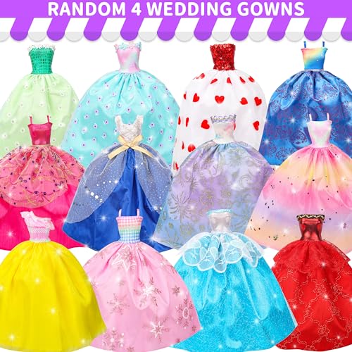 Style Shine 70 Pcs Doll Clothes and Accessories4 Wedding Gowns 2 Evening Dresses 8 Fashion Dresses 6 Set Casual Outfit Top and Pant 2 Swimsuit18 Hanger 10 Shoe 20 Accessories Toys for Girls Kid Gift - Image 5