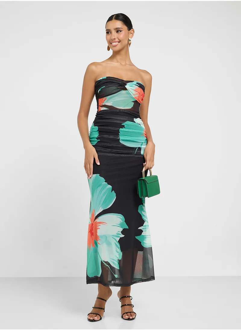 جينجر Bandeau Mesh Floral Dress
