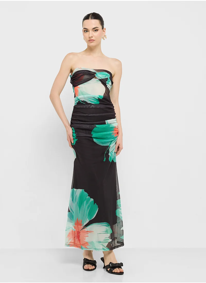 جينجر Floral Ruched Dress