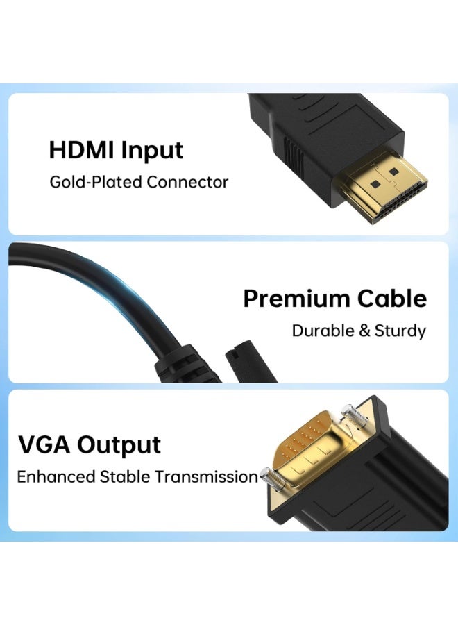 إيغويل HDMI إلى VGA كابل 10 أقدام، الكمبيوتر HDMI إلى VGA كابل المراقبة 1080P@60Hz كابل الفيديو (الذكور إلى الذكور) متوافق مع الكمبيوتر ، سطح المكتب ، الكمبيوتر المحمول ، الكمبيوتر الشخصي ، الشاشة ، جهاز العرض ، HDTV وأكثر من ذلك ، Uni-Directional ، (3M ، 1PACK) - Image 5