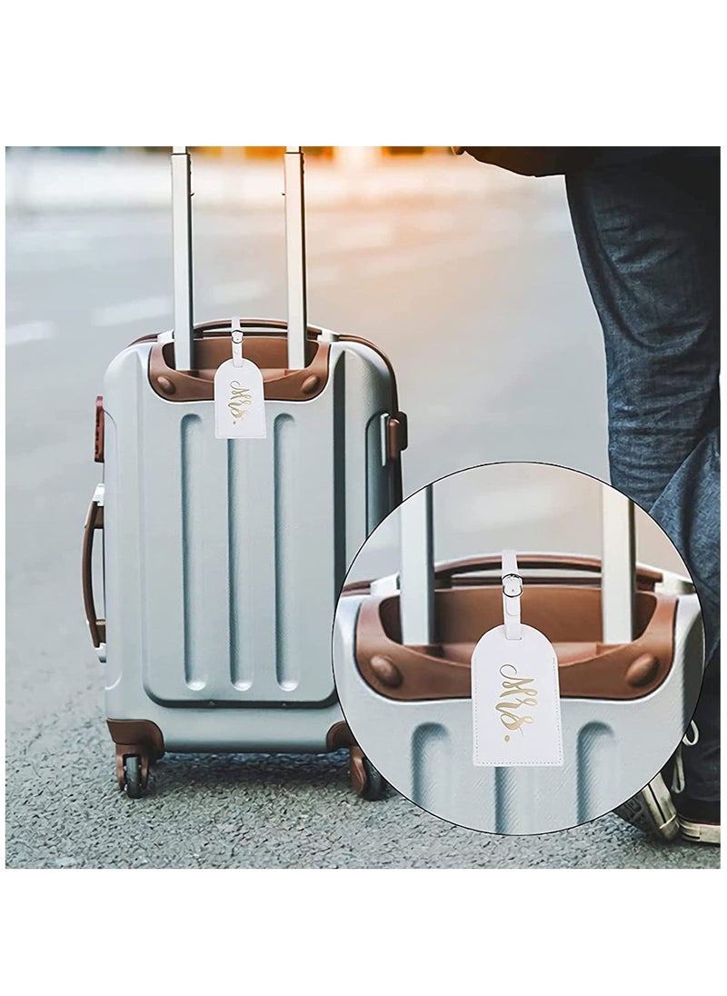 SYOSI - Luggage Tags Set and Passport Covers, Mr and Mrs, Personalised Waterproof Leather White Black Name ID Identifier Bag Tag Kit for Married Couples Honeymoon Lovers Travel Outdoor Use(4PCS) - Image 1