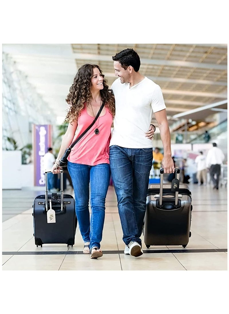 SYOSI - Luggage Tags Set and Passport Covers, Mr and Mrs, Personalised Waterproof Leather White Black Name ID Identifier Bag Tag Kit for Married Couples Honeymoon Lovers Travel Outdoor Use(4PCS) - Image 1