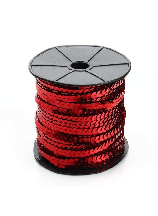 Aysekone 100 Yards 6mm Metallic Shiny Trim Sewing String Spangle Flat Round Sequins Sewing Paillette String in Roll for Wedding Craft（Red） - Image 2