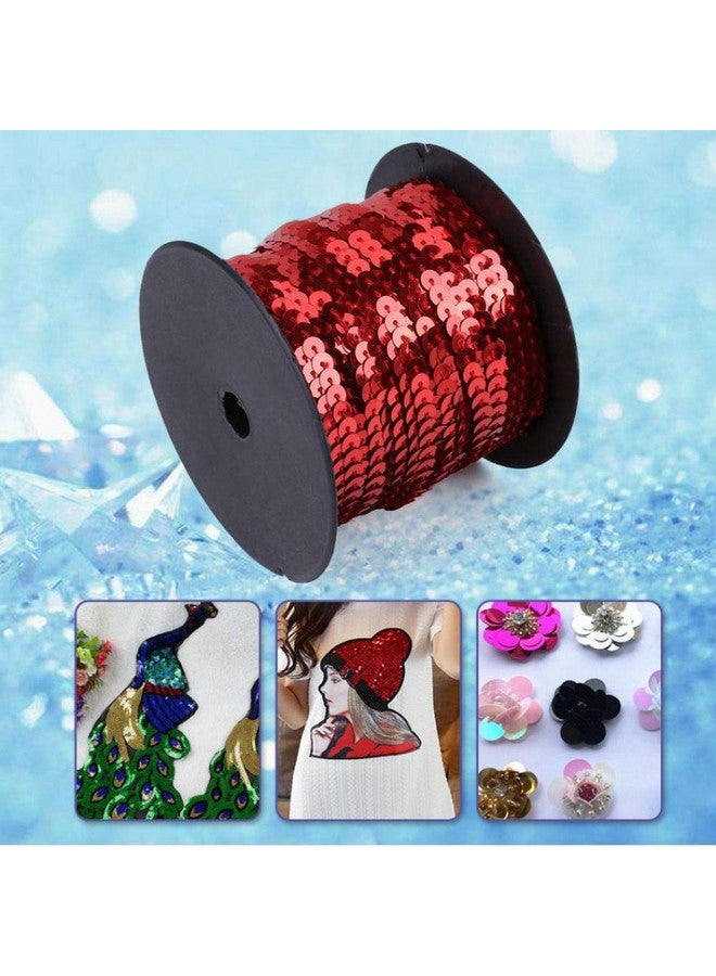 Aysekone 100 Yards 6mm Metallic Shiny Trim Sewing String Spangle Flat Round Sequins Sewing Paillette String in Roll for Wedding Craft（Red） - Image 3