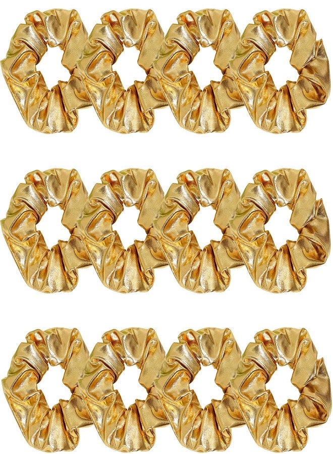 Jeffan 12 Pcs PU Leather Cheer Hair Scrunchies Gold Scrunchy School Performance Ponytail Holder Hair Accessories for Cheerleading Teen Girls College Sports (Gold) - Image 1