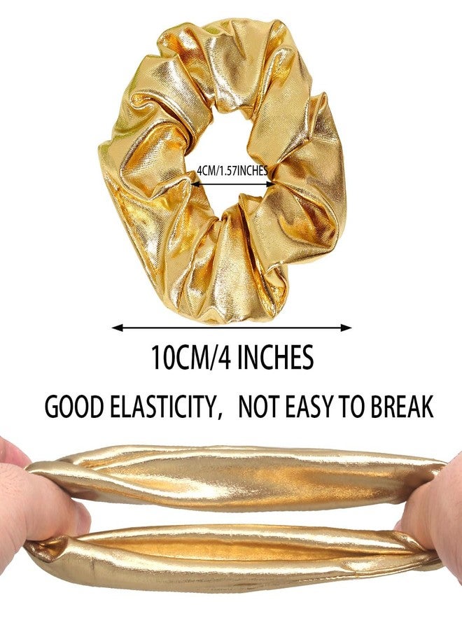 Jeffan 12 Pcs PU Leather Cheer Hair Scrunchies Gold Scrunchy School Performance Ponytail Holder Hair Accessories for Cheerleading Teen Girls College Sports (Gold) - Image 2
