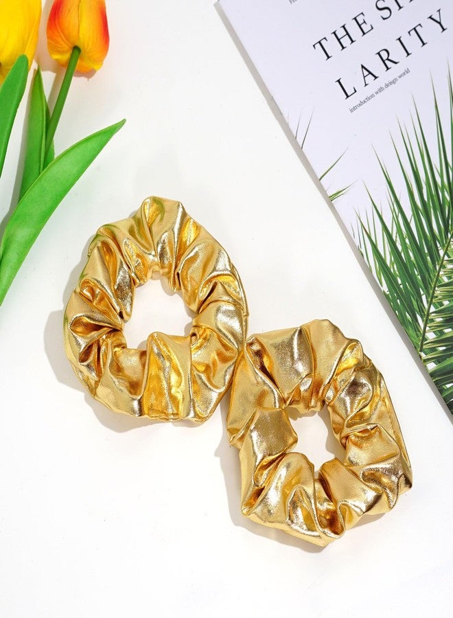 Jeffan 12 Pcs PU Leather Cheer Hair Scrunchies Gold Scrunchy School Performance Ponytail Holder Hair Accessories for Cheerleading Teen Girls College Sports (Gold) - Image 3