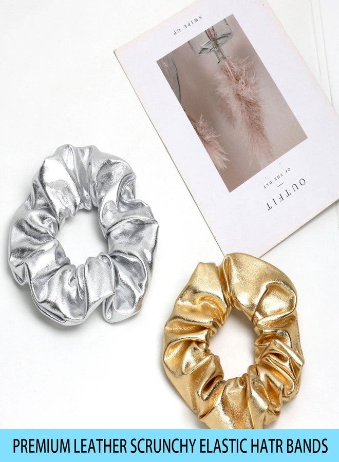 Jeffan 12 Pcs PU Leather Cheer Hair Scrunchies Gold Scrunchy School Performance Ponytail Holder Hair Accessories for Cheerleading Teen Girls College Sports (Gold) - Image 4
