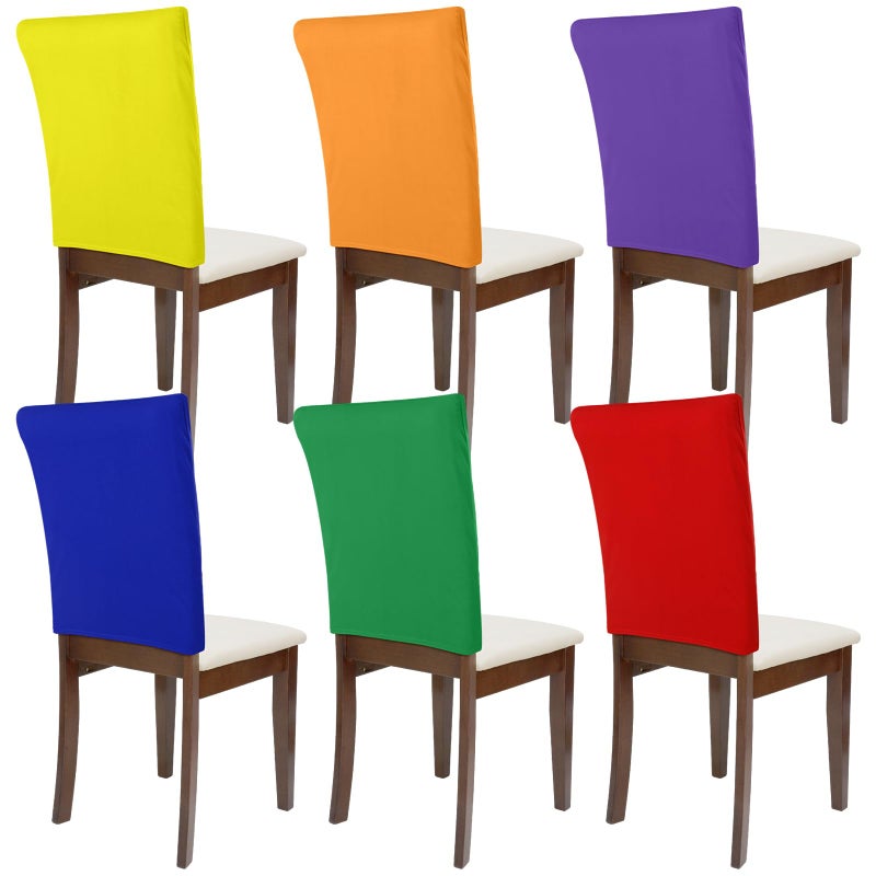 Mindsoft 6 Pcs Chair Back Covers 18 x 22 Inch Stretch Polyester Chair Covers Dining Room Washable Cover for Dining Chair Slipcovers Removable Chair Protectors Covers for Kitchen Banquet Party, 6 Color - Image 1