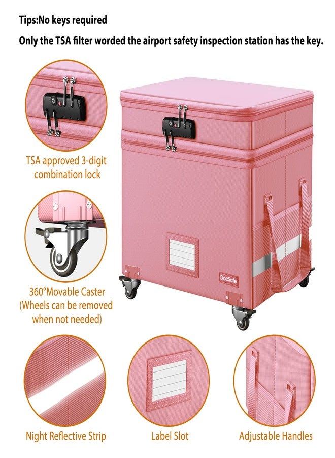 DocSafe File Box with Lock,2-Layer Fireproof Document Box with Wheels,Collapsible Rolling File Storage Organizer with Pockets,Large Portable Home Office Filing Cabinet Safe for Hanging Folders,Pink - Image 5