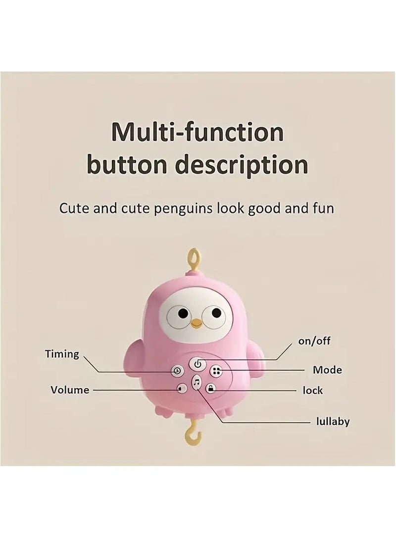 سرير أطفال متنقل موسيقي مع موسيقى وأضواء، وظيفة توقيت، عرض، خشخيشة وصندوق موسيقى للأطفال الرضع من الأولاد والبنات الصغار (وردي) - Image 3