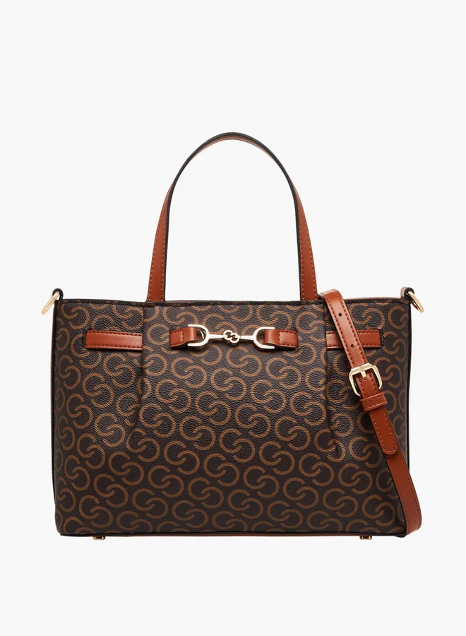 Celeste Monogram Print Tote Bag with Zip Closure