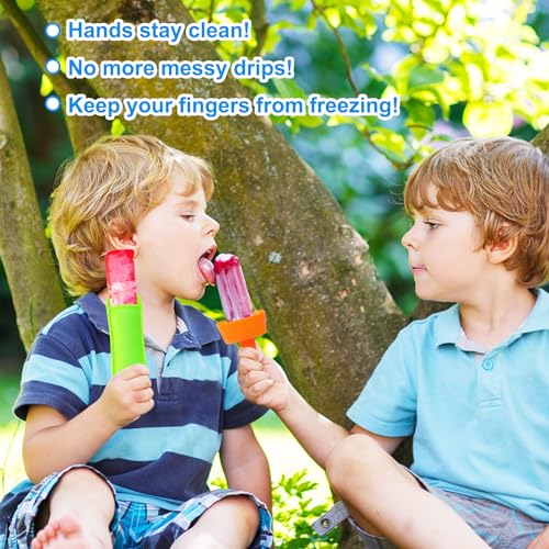 AIERSA 8pcs Popsicle Holders and Ice Pop Sleeves Set for kids No Drip, Silicone Popsicle Holder with Straw and Reusable Neopreneee Freeze Popsicle Sleeves for Toddlers Mess Free, No Freezing Hands - Image 3