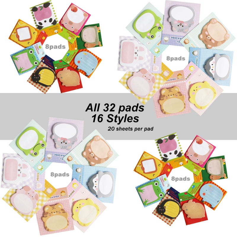 MAKIOTEKO 32 Pads Cute Sticky Notes, Animal Sticky Notes Self Adhesive Cartoon Notes Memo Pads Notes Page School Tab for School Office Supplies - Image 3