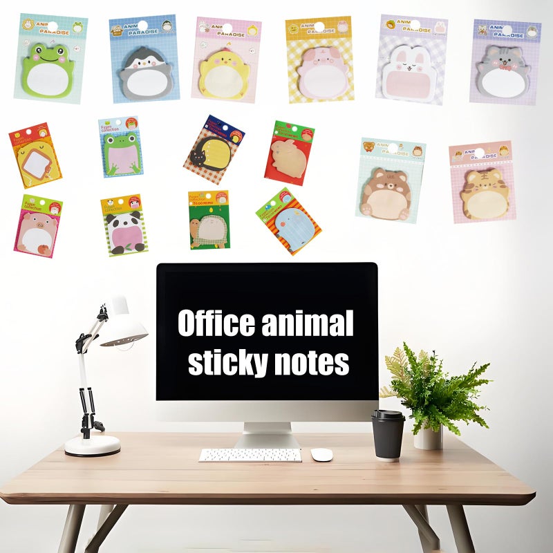 MAKIOTEKO 32 Pads Cute Sticky Notes, Animal Sticky Notes Self Adhesive Cartoon Notes Memo Pads Notes Page School Tab for School Office Supplies - Image 4