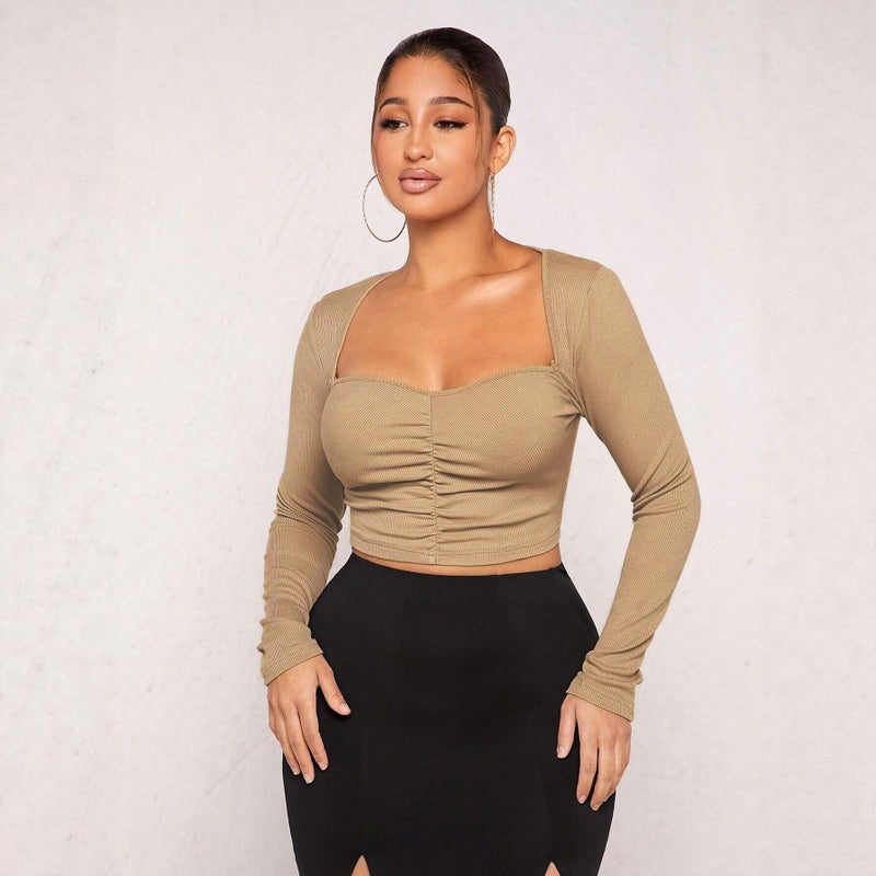 Women's Retro Square Neck Long Sleeve T-Shirt - Image 3