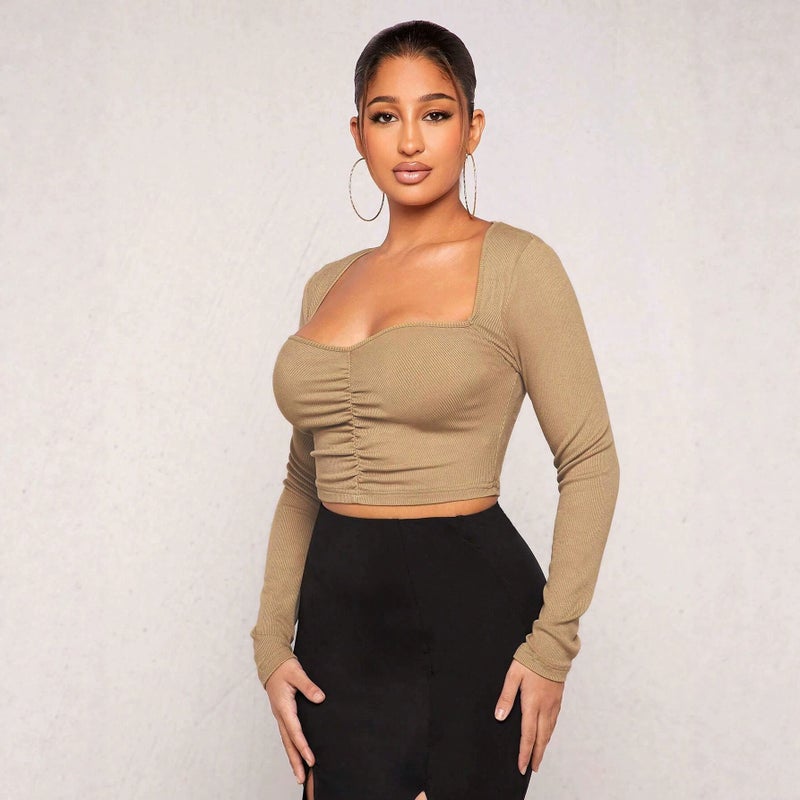 Women's Retro Square Neck Long Sleeve T-Shirt - Image 1