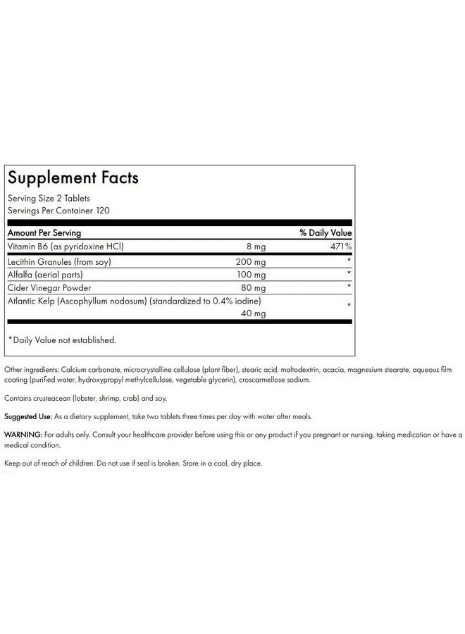 Swanson Lecithin Kelp B-6 & Cider Vinegar 240 Tabs - Image 2