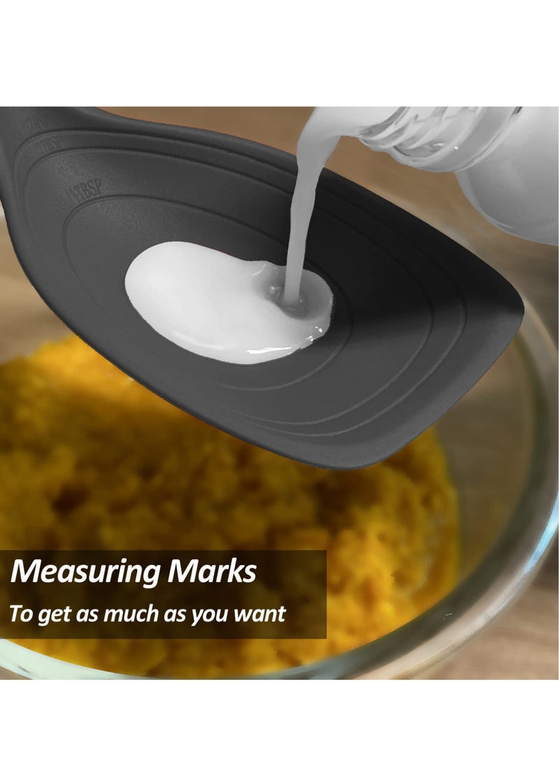 SYOSI Silicone Cooking Spoon Non-Stick Slotted and Solid Spoon set with Deep Bolw for Kitchen Cooking Baking Stirring Mixing Tools 2 Pcs Black  - Image 2