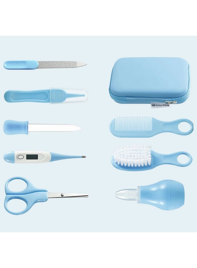 PandaEar Baby Healthcare & Grooming Kit - Baby Safety Set Comb, Brush, Finger Toothbrush, Nail Clippers, Scissors, Nasal Aspirator - Nursery Care Kit (Blue) - Image 1