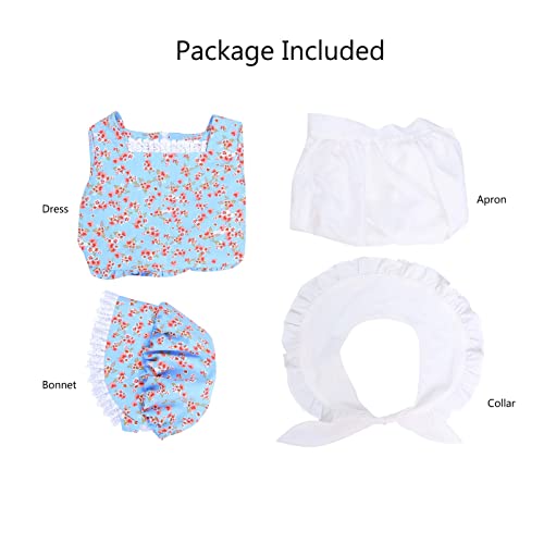 Vibsion Girls Prairie Pioneer Costume Pilgrim Dress Kids Floral Colonial Village Girl Costume Bonnet Apron Set Halloween - Image 5