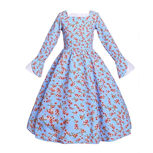 Vibsion Girls Prairie Pioneer Costume Pilgrim Dress Kids Floral Colonial Village Girl Costume Bonnet Apron Set Halloween - Image 3