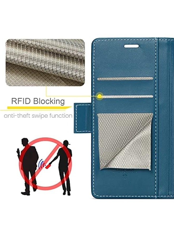 غلاف جلدي لهاتف Xiaomi Redmi Note 10 (4G) \/ Redmi Note 10S بحامل بطاقات RFID وتصميم رفيع مضاد للصدمات من PU Folio Book مع فتحة للنقود وإغلاق مغناطيسي - أزرق - Image 4