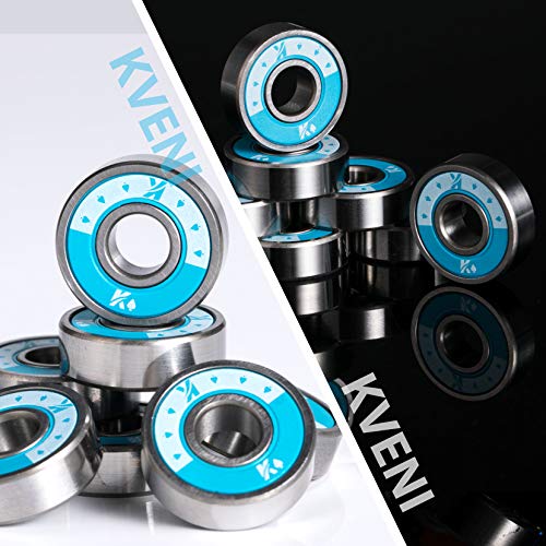 KVENI Ceramic Skateboard Bearings, Premium 608rs Ball Bearing - Pro Longboard Bearings for Quad Skate, Inline Roller Blades, Scooters, Spinners,ABEC, 8 Pack (Blue_1) - Image 5
