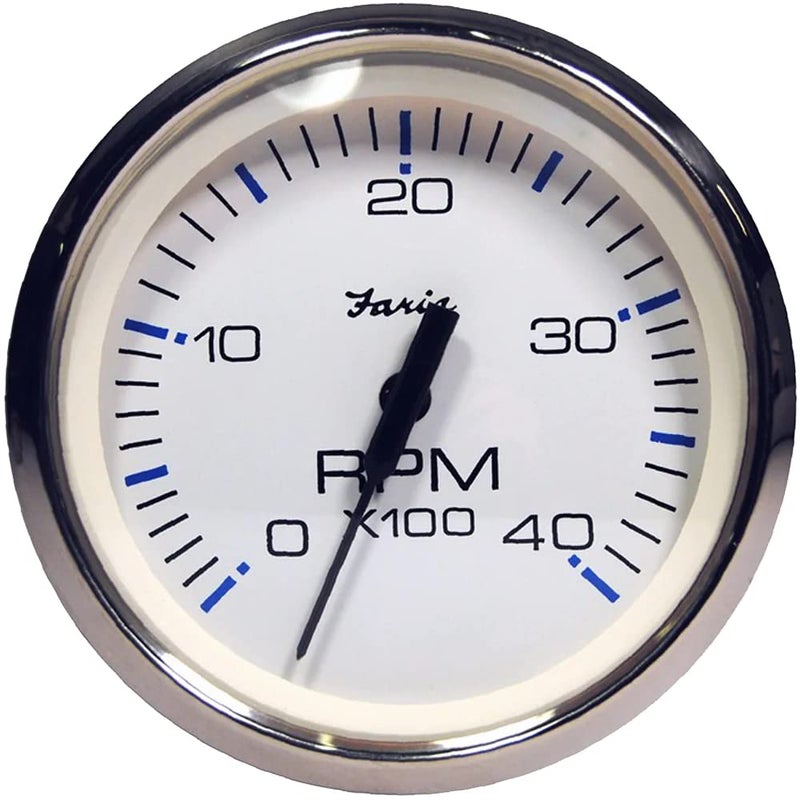 Faria Beede Instruments Faria Chesapeake White SS 434 Tachometer 4000 RPM Diesel Magnetic PickUp
