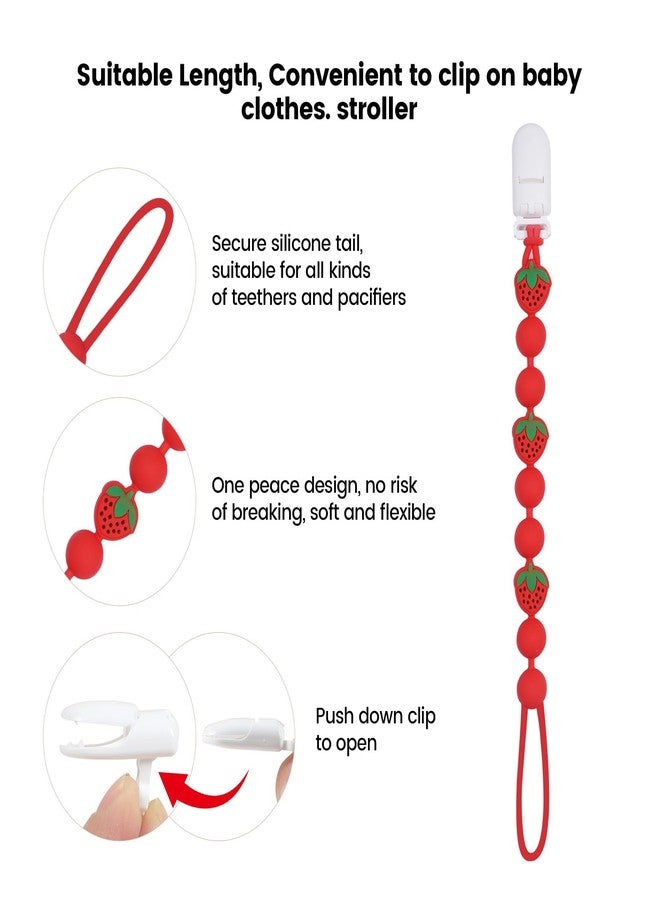AmazingM Cute Animal Baby Food Grade Silicone Teether Toy with One Piece Design Pacifier Clip Holder,Teething Pain Relief Toys Gift Set for 3 Months+ Boys and Girls,Freezer Safe,BPA Free (Strawberry) - Image 3