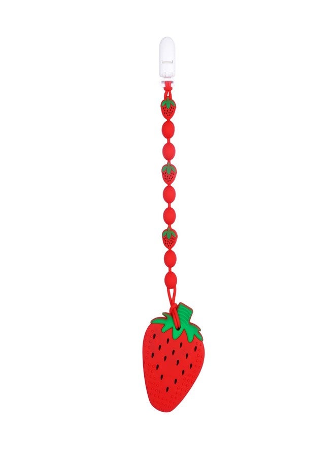 AmazingM Cute Animal Baby Food Grade Silicone Teether Toy with One Piece Design Pacifier Clip Holder,Teething Pain Relief Toys Gift Set for 3 Months+ Boys and Girls,Freezer Safe,BPA Free (Strawberry) - Image 1