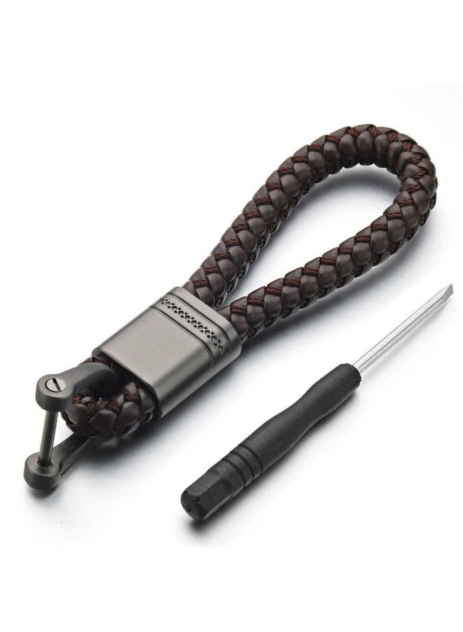 Contacts Brown Braided Keychain Leather Strap Keyring Accessories PU Rope Keyring with Zinc Alloy (Pack of 1) - Image 1