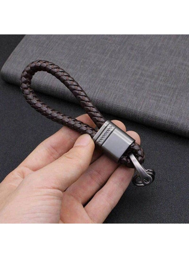 Contacts Brown Braided Keychain Leather Strap Keyring Accessories PU Rope Keyring with Zinc Alloy (Pack of 1) - Image 2