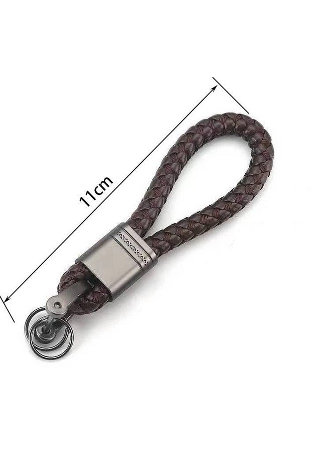 Contacts Brown Braided Keychain Leather Strap Keyring Accessories PU Rope Keyring with Zinc Alloy (Pack of 1) - Image 3