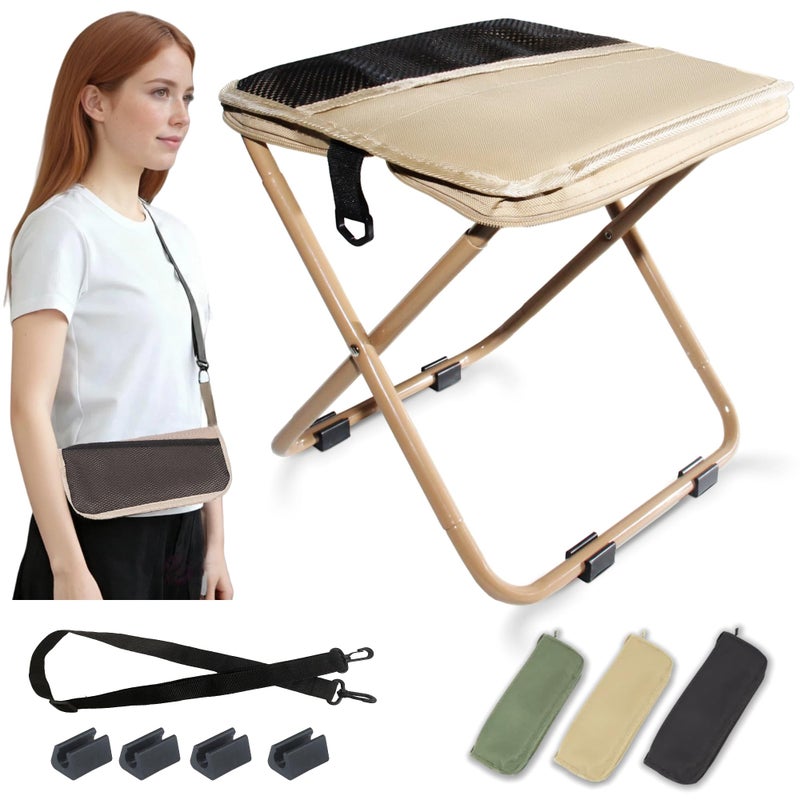COMELY Portable Folding Chair for Outdoors: Heavy Duty Camping Stool for Adults, Compact Ultralight Collapsible Stools for Fishing Hiking Hunting & Backpacking, Khaki - Image 1