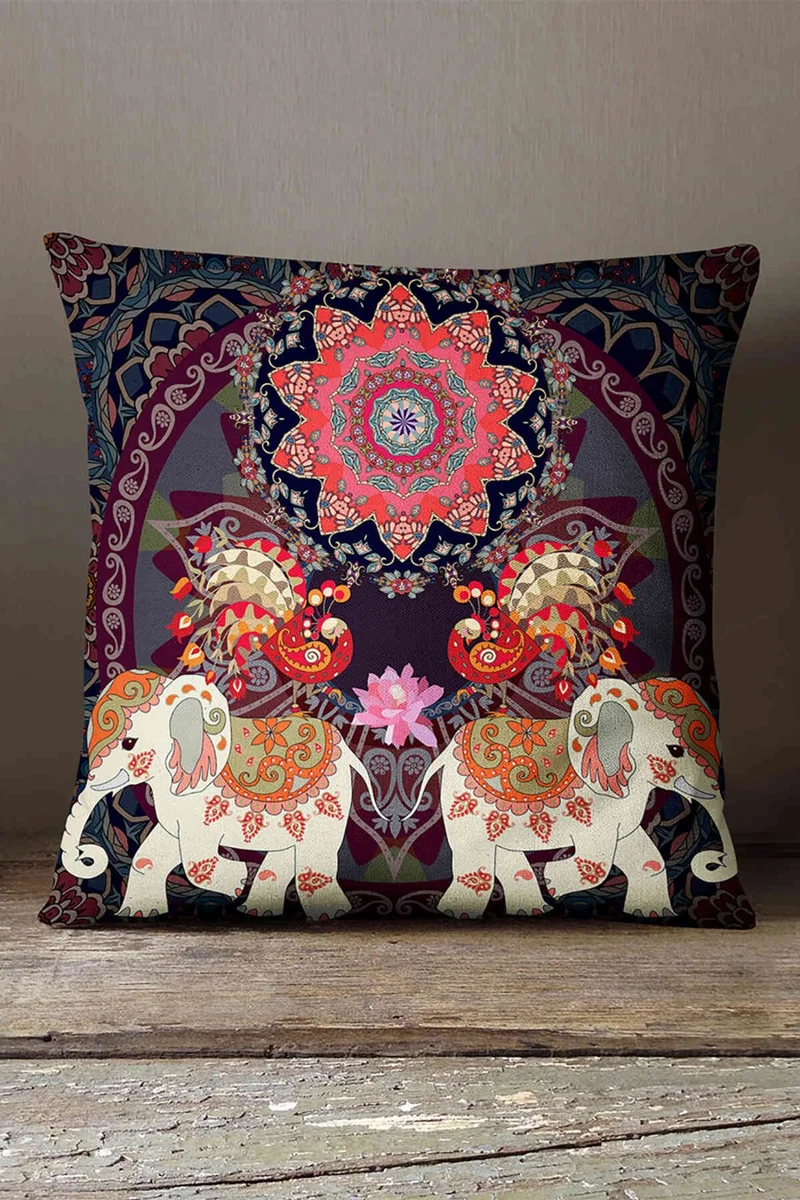 Cango Home Velvet Babyface Red Orange Luck and Prosperity Elephant Ethnic Cushion Cover - CGH283