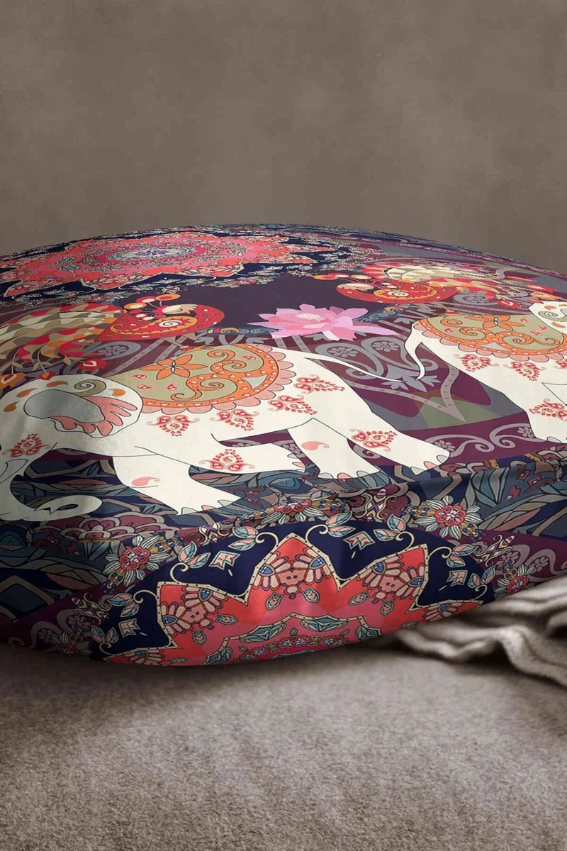Cango Home Velvet Babyface Red Orange Luck and Prosperity Elephant Ethnic Cushion Cover - CGH283