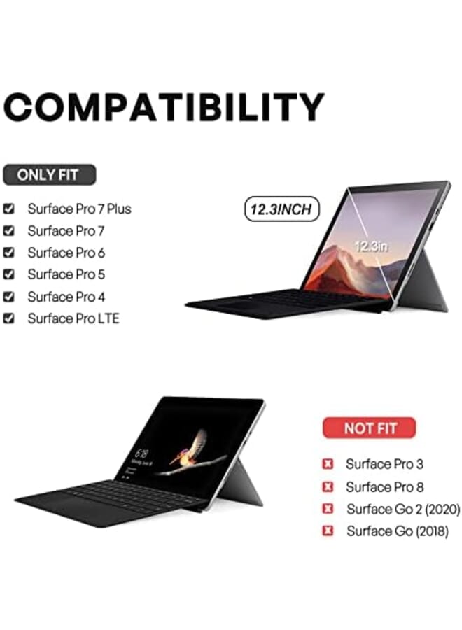 Procases Surface Pro 7 Plus 2021 Pro 7 Pro 6 Pro 5 Pro 4 Pro Lte 12.3 Inch Case Rugged Protective Cover With Pencil Holder And Hand Strap Compatible With Type Cover Keyboard Kickstand Black - Image 2