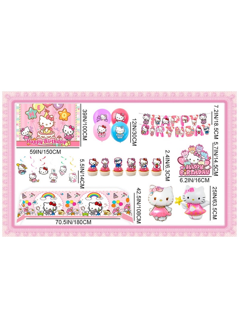 FRUITFUL PARTY Hello Kitty Birthday Party Decorations, 36pcs Hello Kitty Birthday Party Supplies Kitty Party Balloons Backdrop Cake Toppers Tablecloth  - Image 3