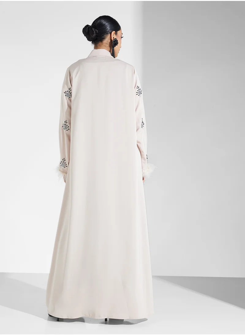 hayas closet Collar Neck Printed Flared Sleeve Abaya