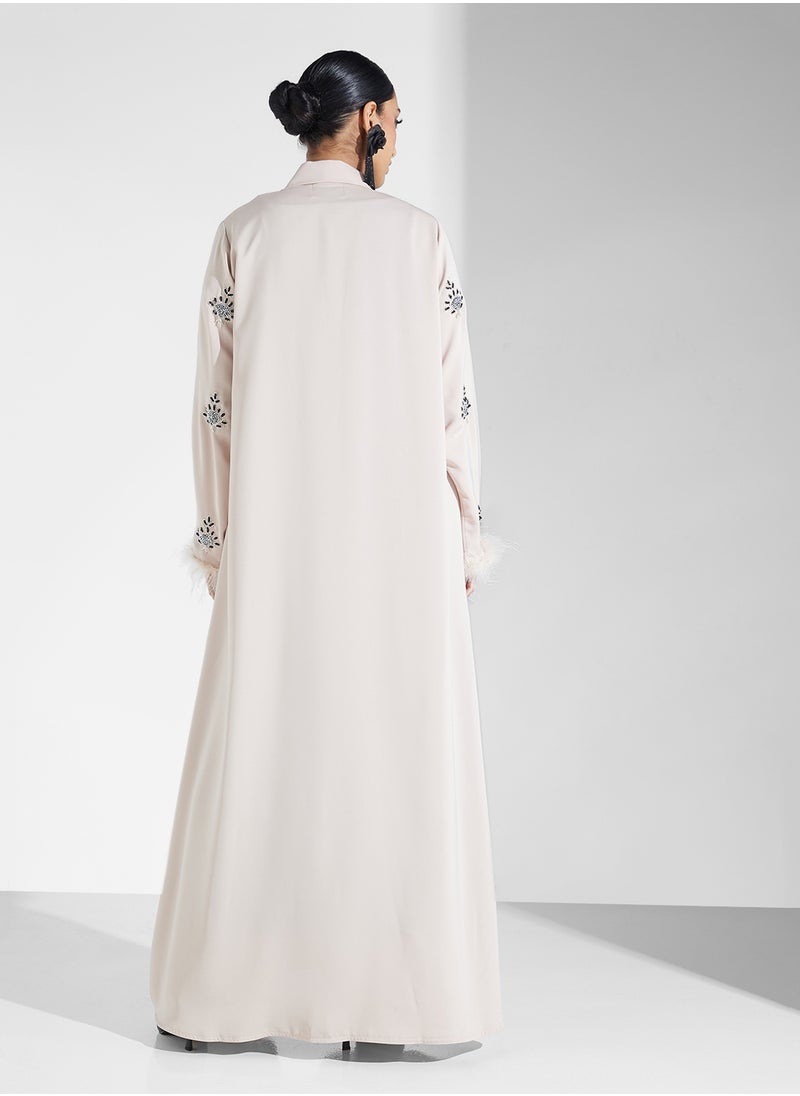 hayas closet Collar Neck Printed Flared Sleeve Abaya  - Image 2