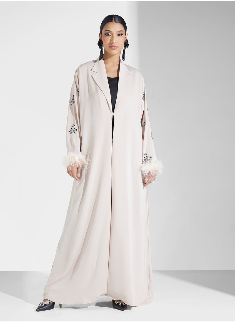 hayas closet Collar Neck Printed Flared Sleeve Abaya  - Image 5