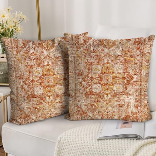 BUAEL Boho Throw Pillow Covers 20x20 inch Set of 2,Bohemian Vintage Carpet Pattern Antique Ethnic Decor Double Sided Pattern Cushion Cover Soft Pillow Case Living Sofa Room Bed Square Pillow Cover - Image 1