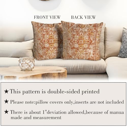 BUAEL Boho Throw Pillow Covers 20x20 inch Set of 2,Bohemian Vintage Carpet Pattern Antique Ethnic Decor Double Sided Pattern Cushion Cover Soft Pillow Case Living Sofa Room Bed Square Pillow Cover - Image 3