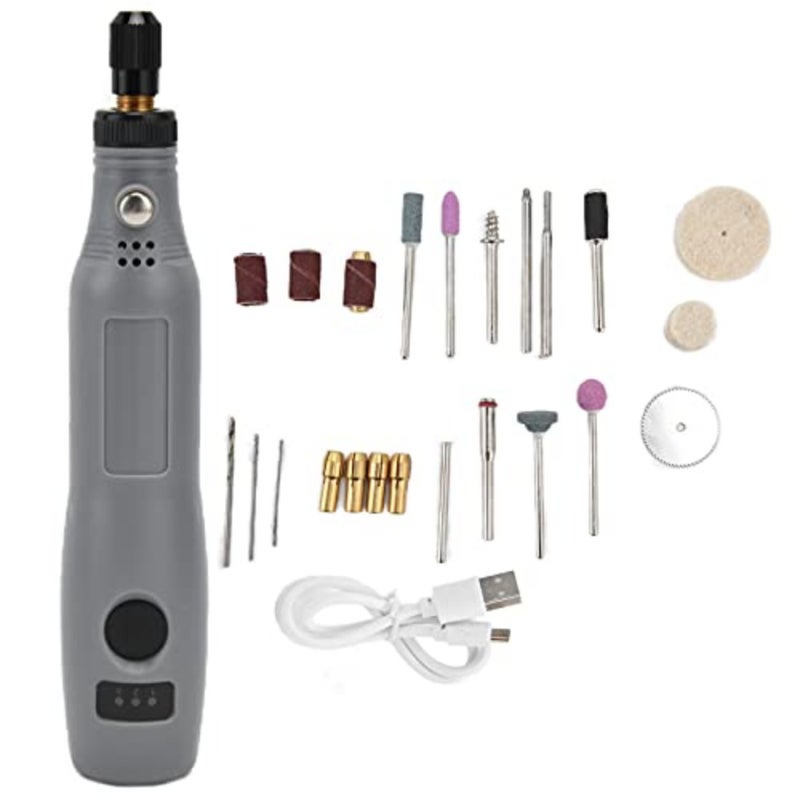 Mini Electric Drill Set, Engraving Tool for DIY Hobby Polishing Drilling Cutting Engraving Tool Gray - Image 1