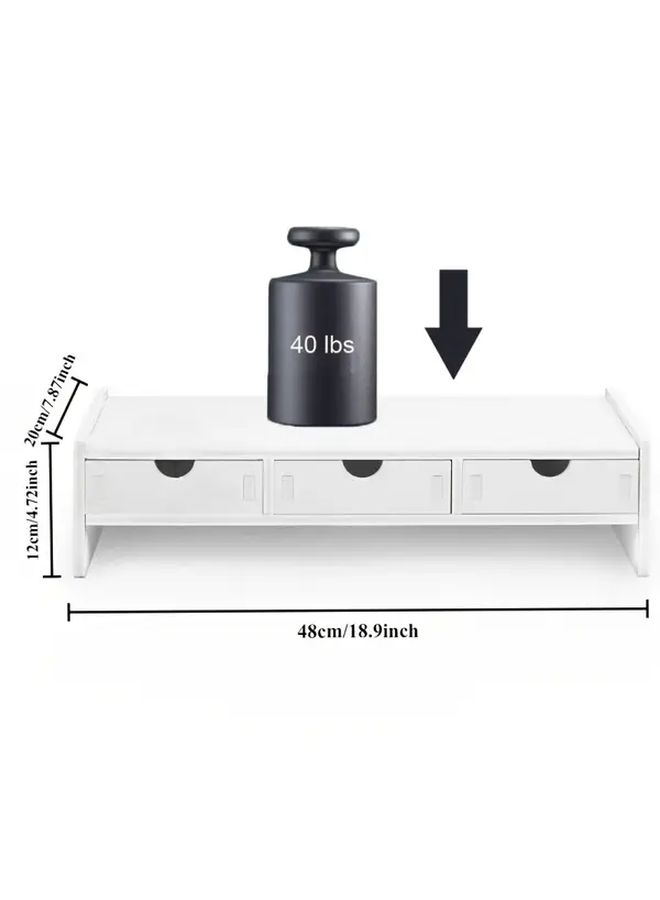 A Modern White PVC Monitor Stand With 3 Storage Drawers Space Saving Design For Home Office Durable Wooden Construction Ideal For Computer And Laptop Setup 1 Set - Image 2